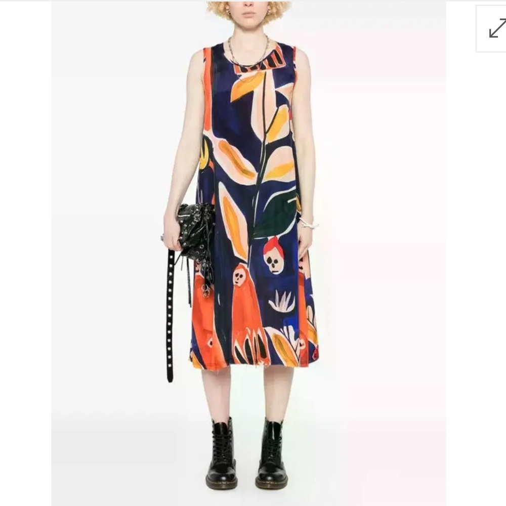 R13 Abstract Painterly Printed Midi Dress Sz M NWT Multicolor